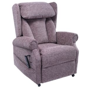 The Medina recliner chair in mauve, shot from three-quarters